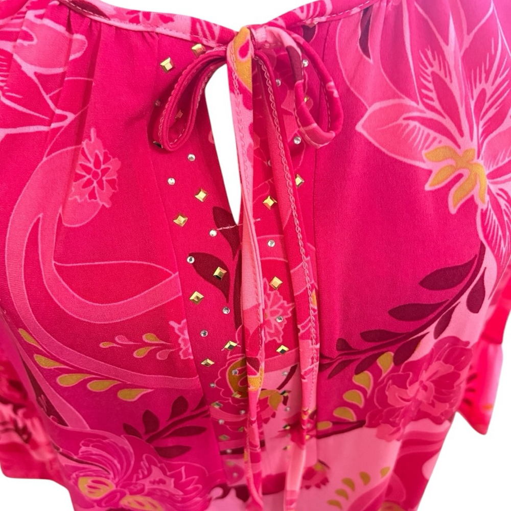 JM Collection Glamorous Vines Embellished Tunic with Ruffle Sleeves Size L NWT - Picture 3 of 8